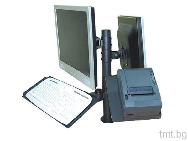 Стойка за два монитора с въртящи се рамене и поставки за клавиатура и кухненски/нефискален принтер